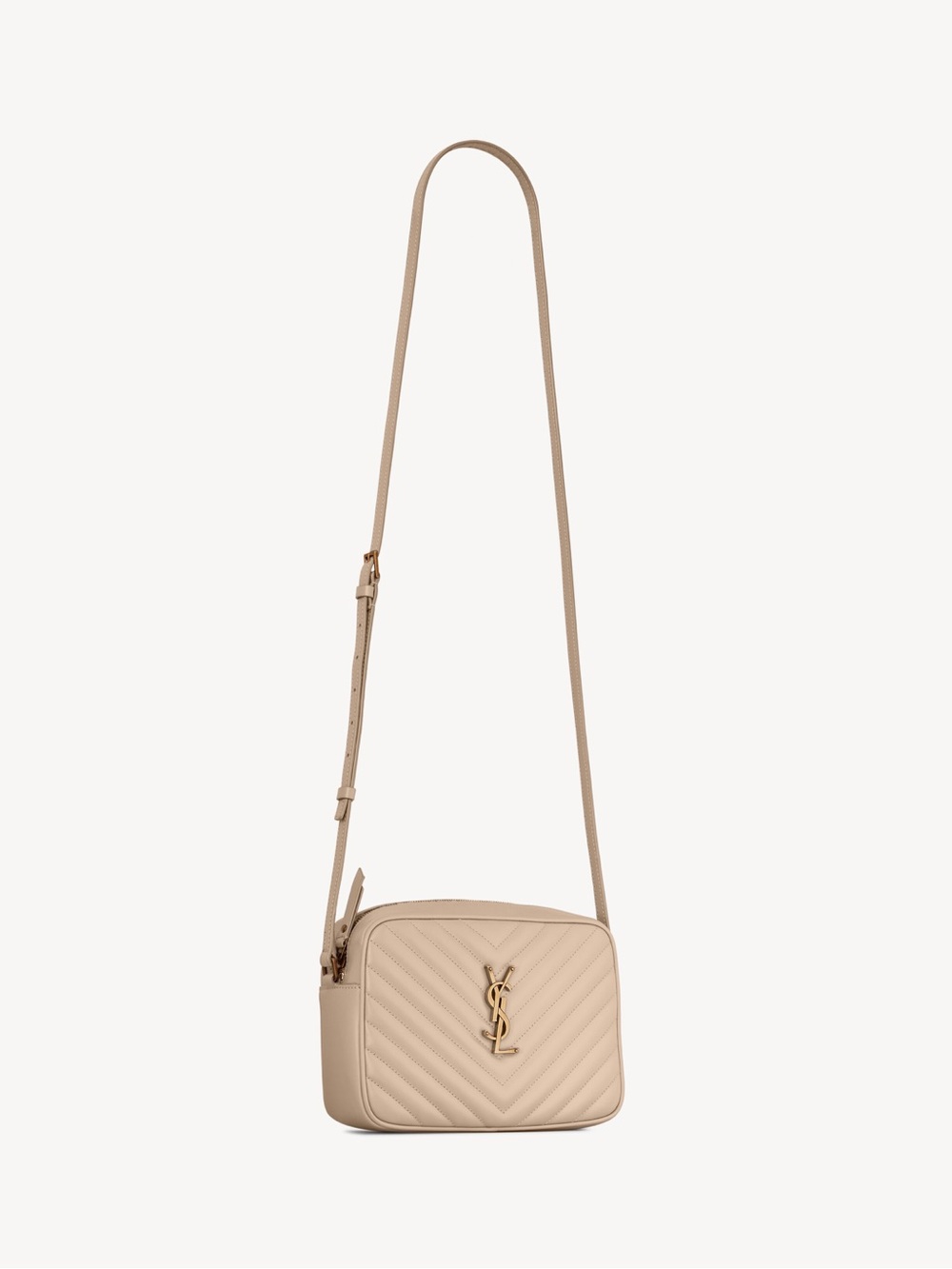 Saint Laurent Beige Quilted Lou Crossbody with Gold YSL